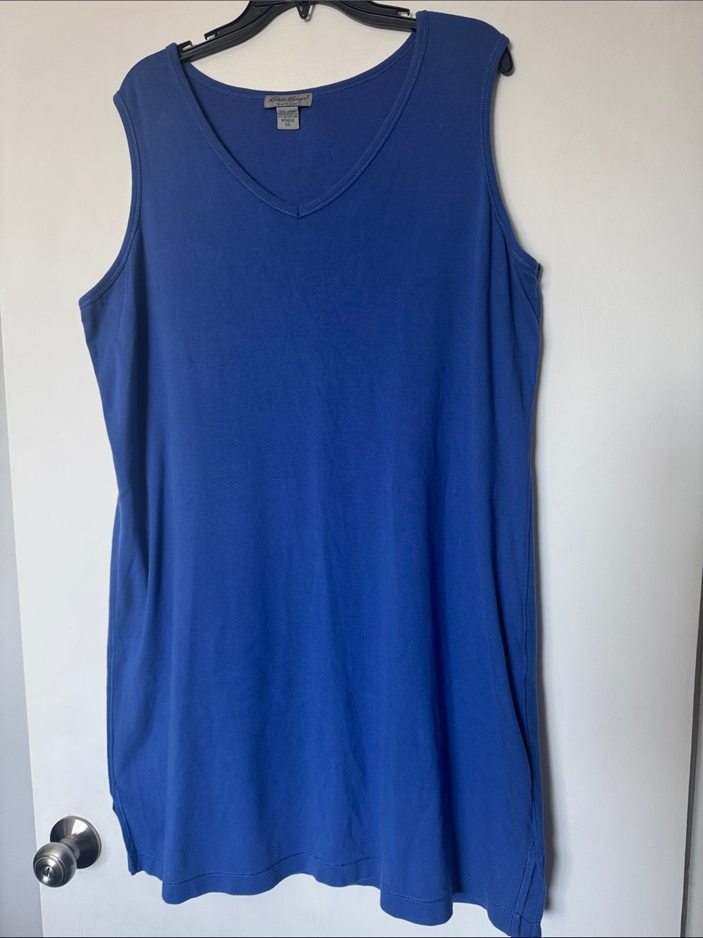 NWOT Eddie Bauer Sleeveless V-Neck Knee Length Dress 100% Cotton Royal Blue XXL